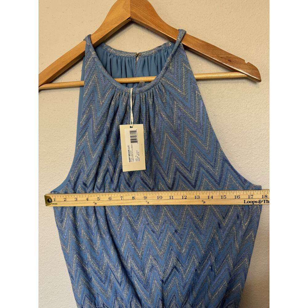 Ramy Brook Blue Chevron Shift Mini Dress Halter Neck Lined Smocked Zip size XL - Picture 5 of 6